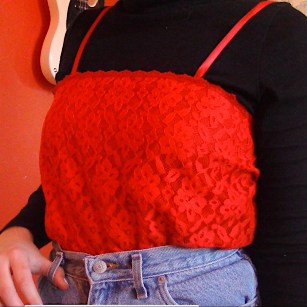Vintage Red Lace Peplum Tank Top